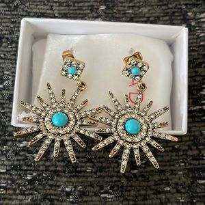 ADORNIA 14K Yellow Gold Plated Turquoise & Swarovski Crystal Starburst Earrings